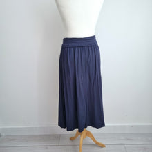 Load image into Gallery viewer, John Lewis Navy Jersey Midi Skirt UK 10 Blue Elastic Waist Stretch Soft A Line
