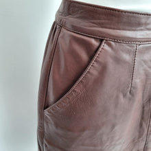 Load image into Gallery viewer, Vintage Real Leather Skirt Brown Fits UK 8 Knee Length High Waist A-Line Pockets
