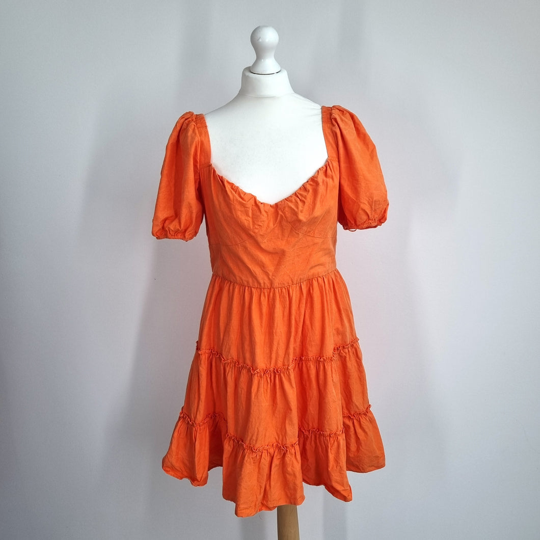 French Connection Mini Dress 12 Orange Sweetheart Babydoll Tiered Cotton Summer