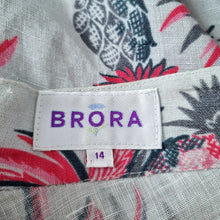 Load image into Gallery viewer, Brora Midi Skirt Pineapple 100% Linen A Line Flare Print Tropical Grey Summer 14
