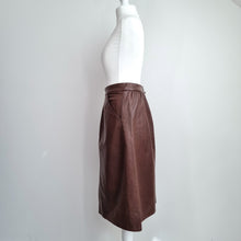 Load image into Gallery viewer, Vintage Real Leather Skirt Brown Fits UK 8 Knee Length High Waist A-Line Pockets

