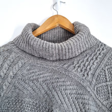 Load image into Gallery viewer, Joe Browns Mens Jumper Large Grey Cable Knit Chunky Roll Neck Sweater Wool Blend
