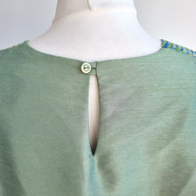 Load image into Gallery viewer, Cristina Garcia Sequin Blouse Top Mint Iridescent Boxy Short Sleeves Plus 26 54

