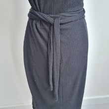 Load image into Gallery viewer, GAP Black Wrap Dress Small Ribbed Tie Waist Stretch Knee Length Short Sleeves
