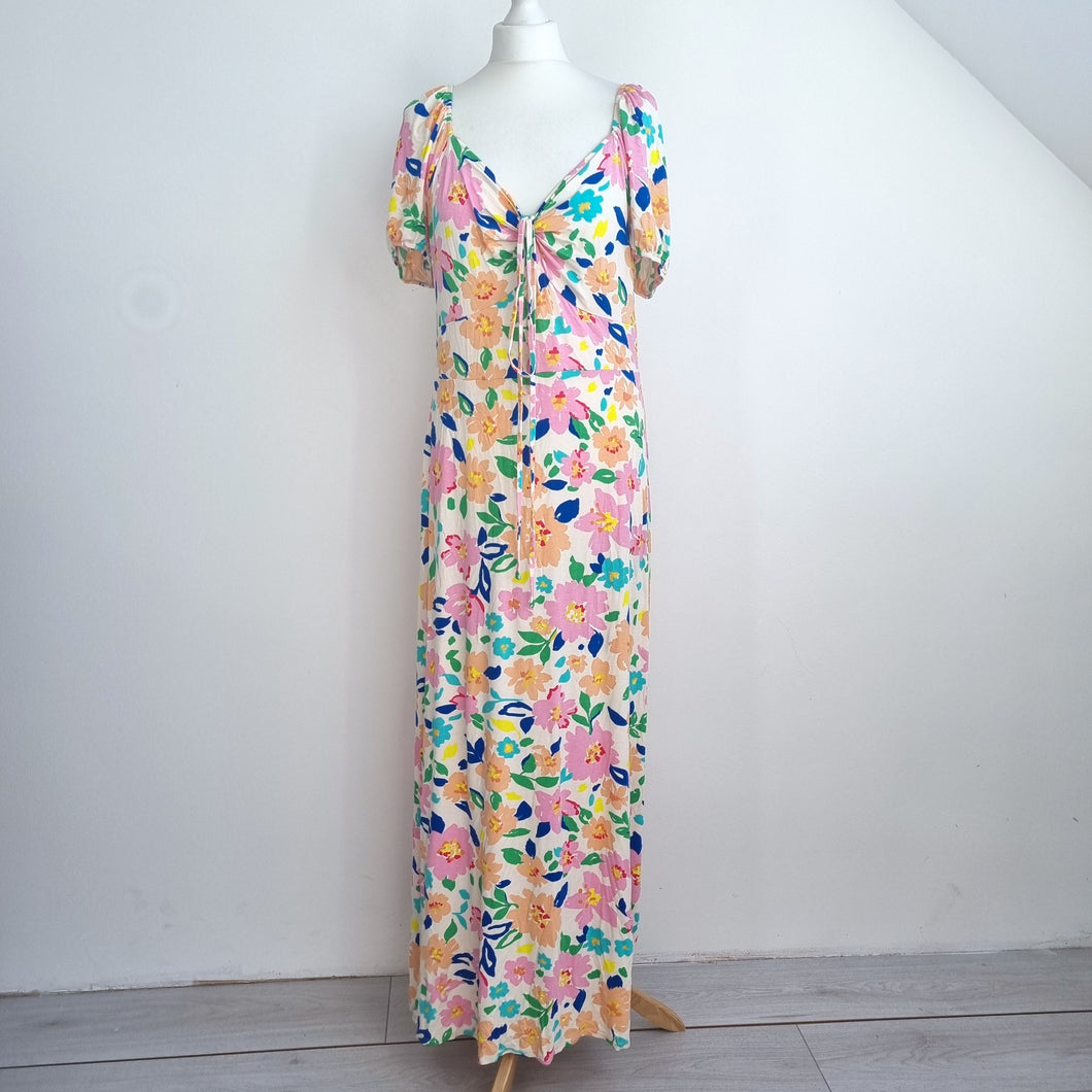 Monsoon Maxi Dress Casual Floral Print Jersey Multi Milkmaid Stretch Size Large