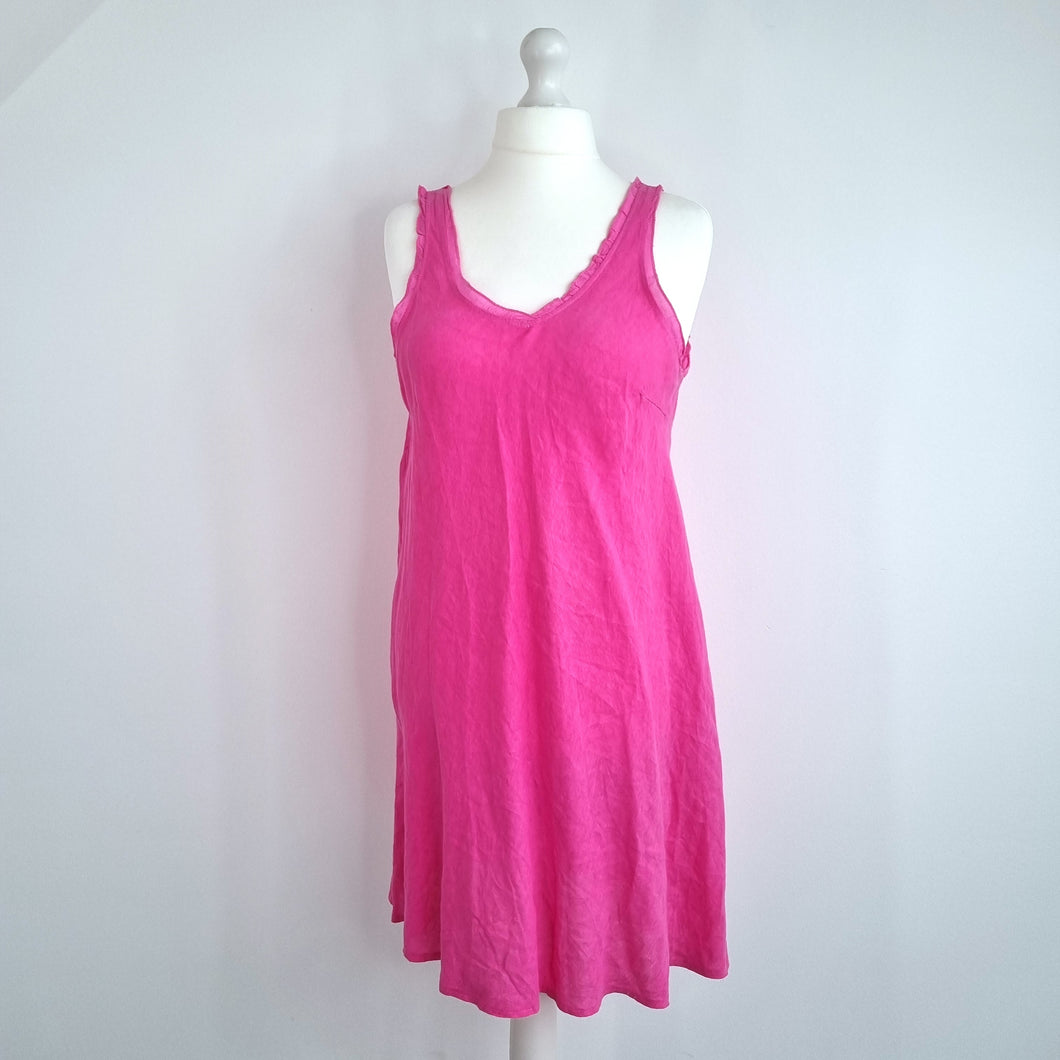 100% Linen Dress Hot Pink Made in Italy Slip Skater Sleeveless Casual One Size