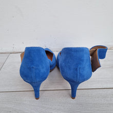 Load image into Gallery viewer, Kaleidoscope Real Suede Shoes Royal Blue UK 6 High Heels Strap Court Pointy
