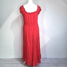 Load image into Gallery viewer, Roman Maxi Dress Broderie Anglaise 16 Coral Red Milkmaid 100% Cotton Summer Boho
