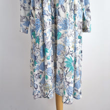 Load image into Gallery viewer, East Dress Smock Floral Block Print Pastel Cotton Lined Metallic Boho 3/4 16
