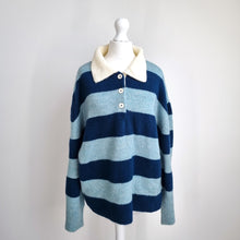 Load image into Gallery viewer, Topshop Rugby Style Jumper UK 8-10 Blue Striped Collared Knit Soft Oversized

