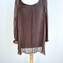 Load image into Gallery viewer, Made in Italy 100% Silk Blouse Brown Top Floaty Lined Dolman Sleeves One Size
