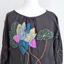 Load image into Gallery viewer, Desigual Blouse Tunic Embroidered Aplique Floral Black Boho Long Sleeves Small
