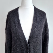 Load image into Gallery viewer, COS Cardigan Alpaca Wool Black V Neck Oversized Buttons Fuzzy Chunky Knit XS
