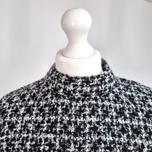 Load image into Gallery viewer, Zara Tweed Top Fringed XL Blouse Long Sleeves Boucle Black White Check Work
