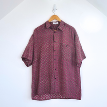 Load image into Gallery viewer, Vintage 100% Silk Shirt Men&#39;s Burgundy Maroon Chinese Print Short Sleeves Large

