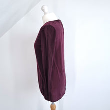 Load image into Gallery viewer, COS Jumper Burgundy 100% Wool Silk Back Button Down Purple Fine Knit Small
