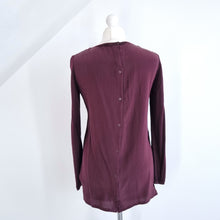 Load image into Gallery viewer, COS Jumper Burgundy 100% Wool Silk Back Button Down Purple Fine Knit Small
