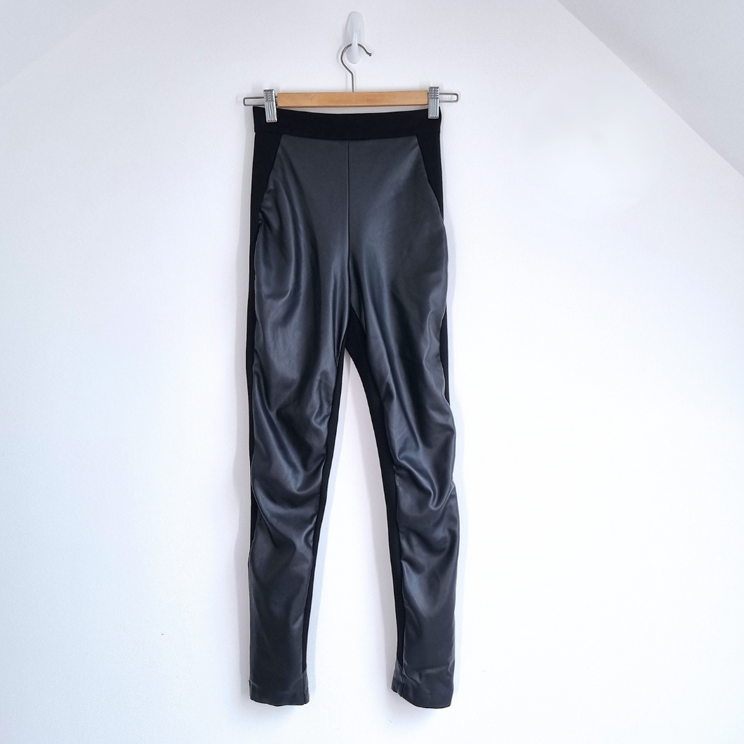 Karen Millen Faux Leather Leggings Black UK 8 Trousers High Rise Stretch Biker