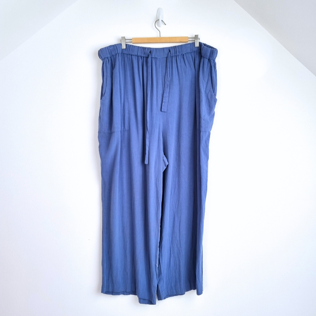 Yours Wide Leg Trousers 30 32 Plus Size Blue Pockets Palazzo Elastic High Waist