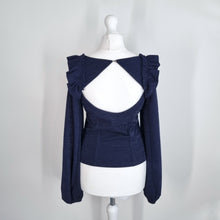Load image into Gallery viewer, Free People Constellation Top Long Puff Sleeves Navy Blue Sparkly Corset XS
