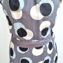 Load image into Gallery viewer, Boden Grey Silk Blend Knee Length Dress UK 8 Polka Dot Cap Sleeve Belted Shift

