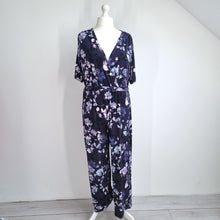 Load image into Gallery viewer, M&amp;S Per Una Jumpsuit Belted UK 20 Purple Floral Print Pockets Slit Short Sleeve
