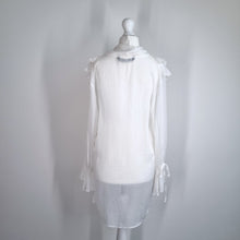 Load image into Gallery viewer, Zara Lavaliere White Blouse XS Sheer Oversized Bow Tunic Chiffon Steampunk
