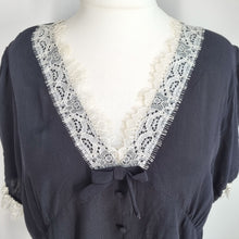 Load image into Gallery viewer, Marks &amp; Spencer Black Blouse UK 22 Lace Trim Top Steampunk Victoriana Viscose
