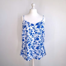 Load image into Gallery viewer, M&amp;S Pure Linen Cami Top UK 20 Floral Print Blue White Summer Vest Tank Cruise
