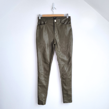 Load image into Gallery viewer, River Island Khaki Trousers UK 8 Faux Leather Skinny Green PU Coated Jeggings
