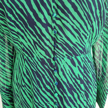 Load image into Gallery viewer, Boden Midi Dress Animal Print Green Navy Button Down Long Sleeves Tie Lined 16
