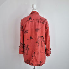 Load image into Gallery viewer, Chico&#39;s 100% Linen Blouse Giraffe Print Rust Terracota Shirt Tribal Size 1 Small
