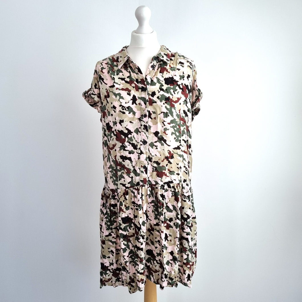Hush Dress Camouflage Print Skater Tunic Khaki Green Casual Viscose Shirt 14