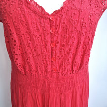 Load image into Gallery viewer, Roman Maxi Dress Broderie Anglaise 16 Coral Red Milkmaid 100% Cotton Summer Boho
