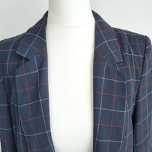 Load image into Gallery viewer, M&amp;S Navy Check Blazer UK 8 Smart Tailored Jacket Work Office Classic Blue Open
