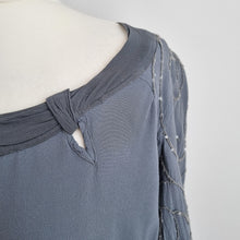 Load image into Gallery viewer, Vintage Ghost Tunic Dress Mini Grey Sequin Long Sleeves Tie Top Boho 12 14 16
