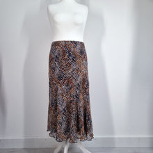 Load image into Gallery viewer, Marks &amp; Spencer Classic Skirt Midi UK 22 Fit &amp; Flare Lined Print Brown Blue Work
