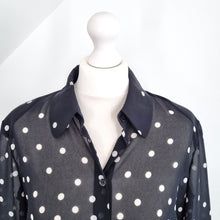 Load image into Gallery viewer, Vintage Jaeger Blouse Polka Dot Black White Shirt 80s Faux Silk Top Print 12
