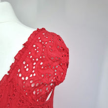 Load image into Gallery viewer, Roman Maxi Dress Broderie Anglaise 16 Coral Red Milkmaid 100% Cotton Summer Boho
