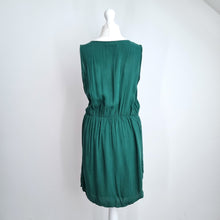 Load image into Gallery viewer, Soaked In Luxury Dress Green Faux Wrap Small Sleeveless Elastic Waist Casual
