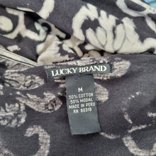 Load image into Gallery viewer, Lucky Brand Wrap Dress Jersey Large Floral Print Black Cotton Modal Casual Day
