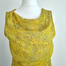 Load image into Gallery viewer, Reiss Cocktail Dress Sheath 100% Silk Yellow Karina Lined Occasion Knee Print 6
