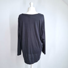 Load image into Gallery viewer, Marks &amp; Spencer T-shirt UK 24 Black V Neck Long Sleeves Cotton Modal Top
