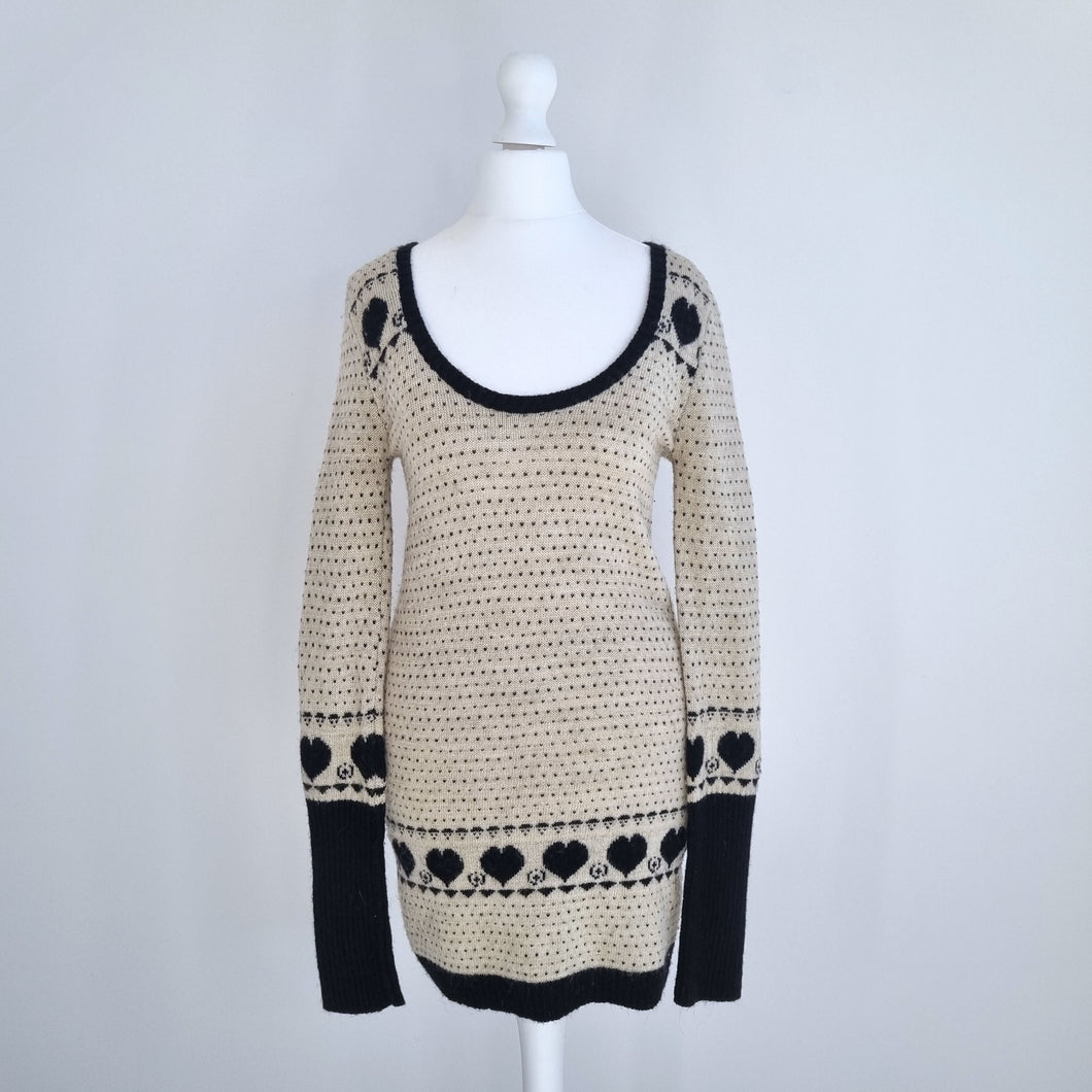 Kate Moss for Topshop Jumper Dress Fair Isle Cream Black Tunic Wool Mix Mini 10