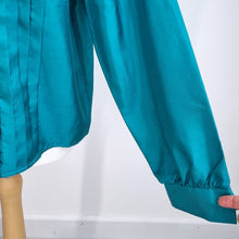 Load image into Gallery viewer, Vintage St Michael Shirt 80s Teal Pintuck Mandarin Collar Blouse 10 12 14 M&amp;S
