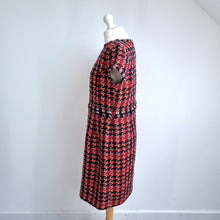 Load image into Gallery viewer, Hobbs London Tweed Dress UK 14 Red Black Houndstooth Bouclé Shift Occasion Work
