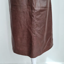 Load image into Gallery viewer, Vintage Real Leather Skirt Brown Fits UK 8 Knee Length High Waist A-Line Pockets
