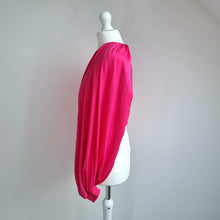 Load image into Gallery viewer, ZARA Balloon Sleeve Blouse Hot Pink Draped XS Batwing Top Party Occasion Cropped
