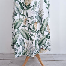 Load image into Gallery viewer, H&amp;M Maxi Dress Linen Blend Slip White Green Floral Leaf Print A Line Medium
