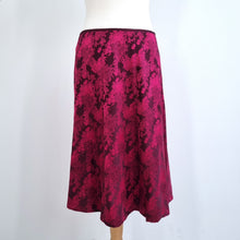 Load image into Gallery viewer, Vintage Monsoon Skirt Jacquard Satin Oriental Burgundy Pink A Line Knee 12 14
